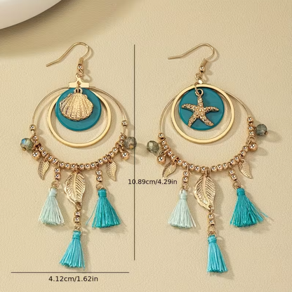 Brincos Boho Mermaid – Concha, Estrela-do-Mar e Tassels