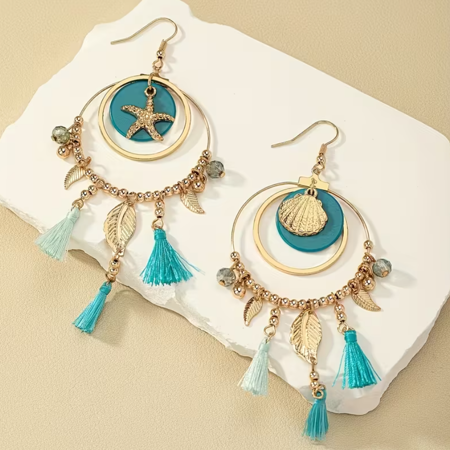 Brincos Boho Mermaid – Concha, Estrela-do-Mar e Tassels