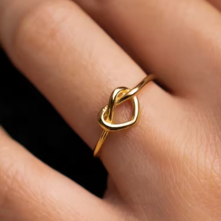 Anel Ajustável Coração em Aço Inoxidável, Ouro