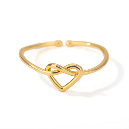Anel Ajustável Coração em Aço Inoxidável, Ouro