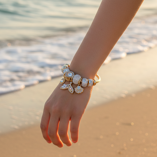 Pulseira em Aço Inoxidável com Berloques do Fundo do Mar