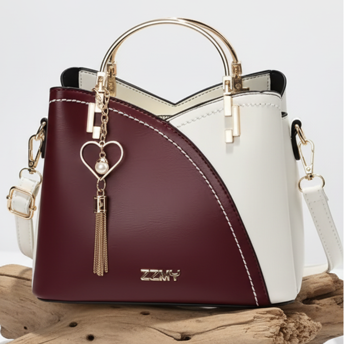 Mala ZZMY Color-Block – Elegância em Bordeaux e Branco