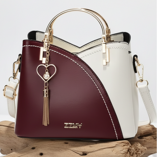 Mala ZZMY Color-Block – Elegância em Bordeaux e Branco