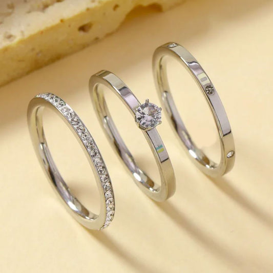 Anel de Senhora em Aço Inoxidável, Conjunto de 3 na cor Prata