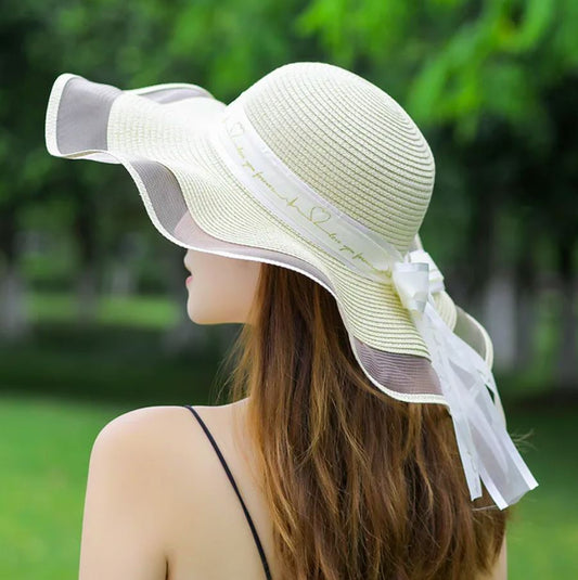 Chapéu de Palha Feminino, Preto/Branco Leitoso