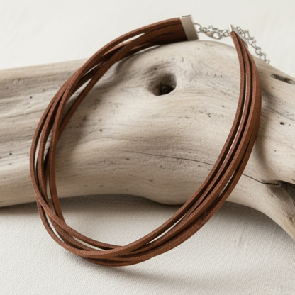 Tour de cou 6 fils pour femme en cuir marron