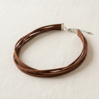 Tour de cou 6 fils pour femme en cuir marron