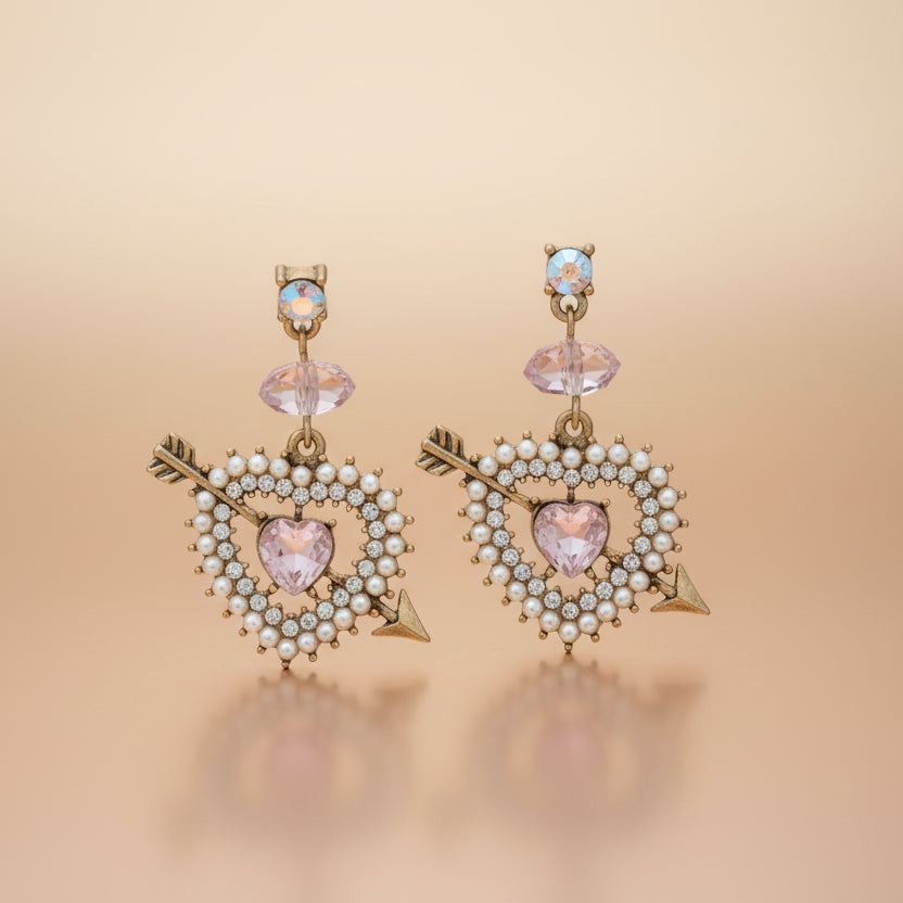 Boucles d'oreilles pour femme, strass Cœur Flèche