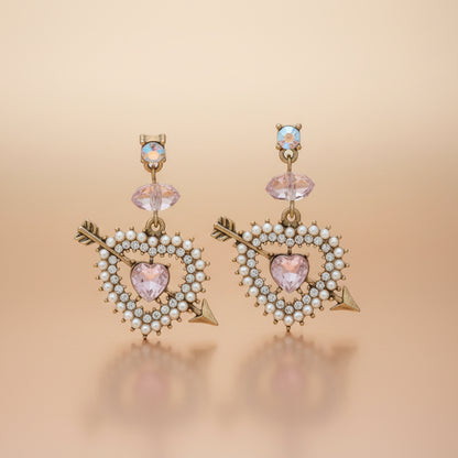 Boucles d'oreilles pour femme, strass Cœur Flèche