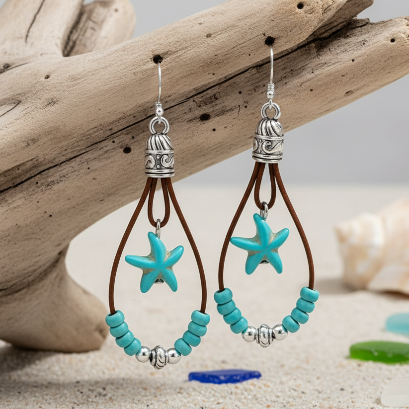 Brincos Desert Starfish – Estilo Vintage & Turquesa
