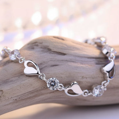 Bracelet pour femme en cuivre, cœur avec oxydes de zirconium blancs