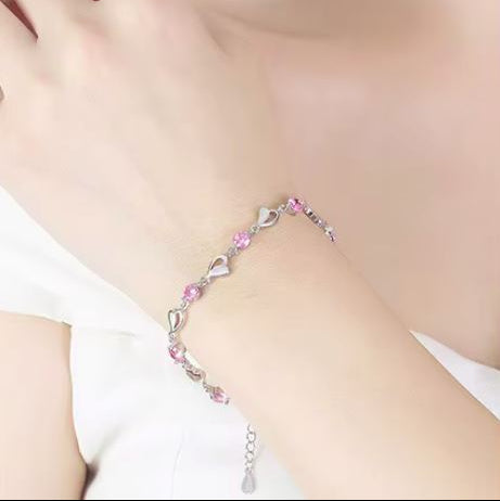 Pulseira de Senhora em Cobre, Coração com Zircónias Rosa