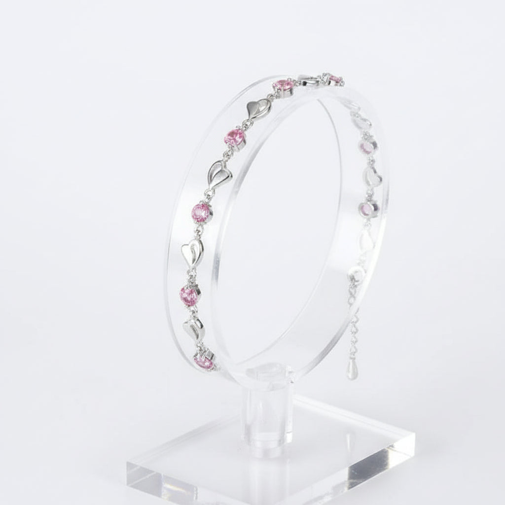 Bracelet pour Femme en Cuivre, Cœur avec Zircons Roses