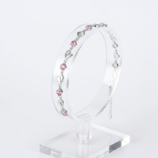 Pulseira de Senhora em Cobre, Coração com Zircónias Rosa