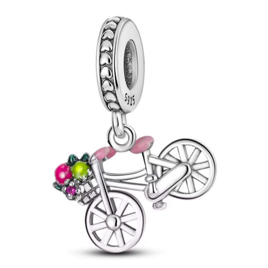 Conta em Prata 925, Bicicleta com Floreados