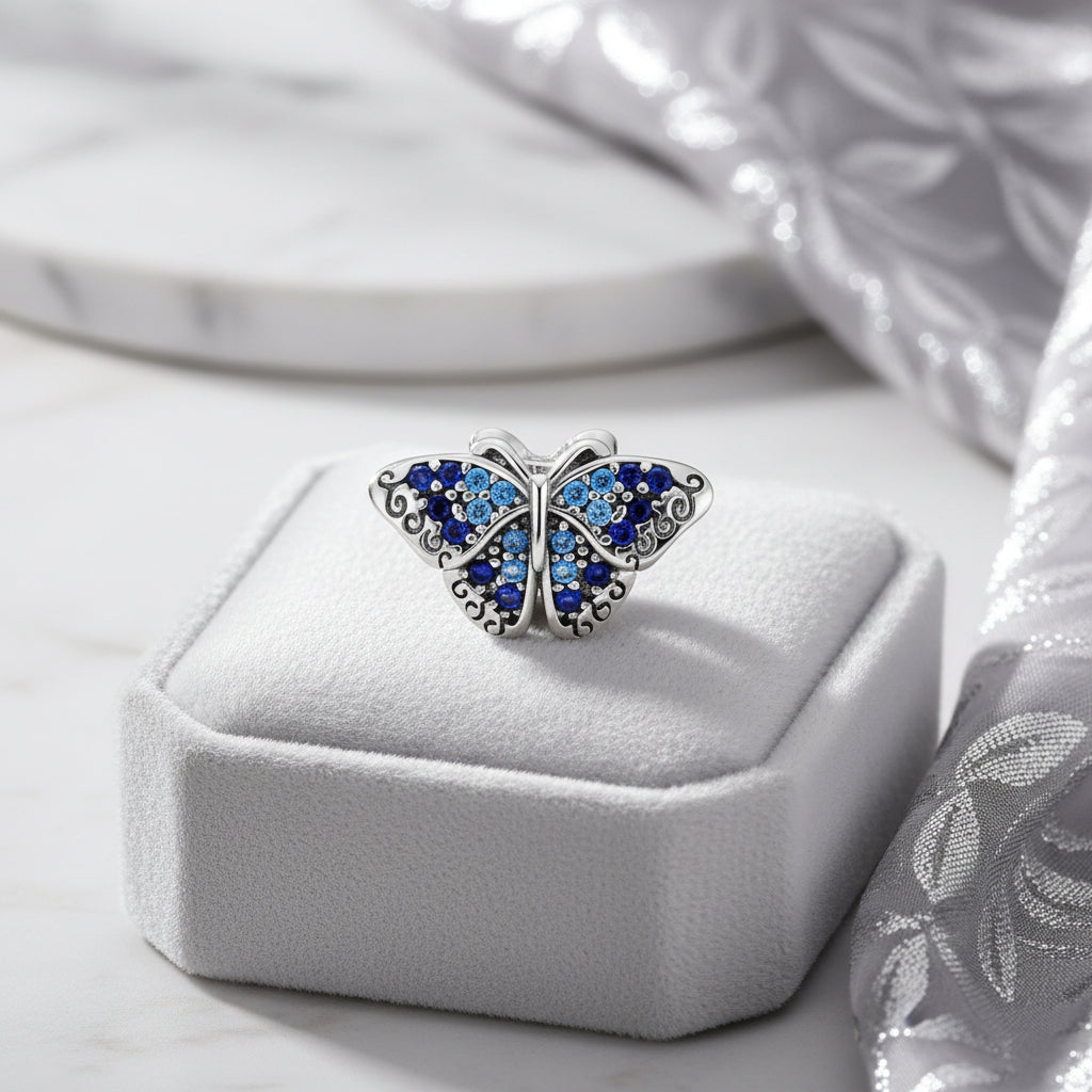 Conta em Prata 925, Borboleta com Zircónias Azuis