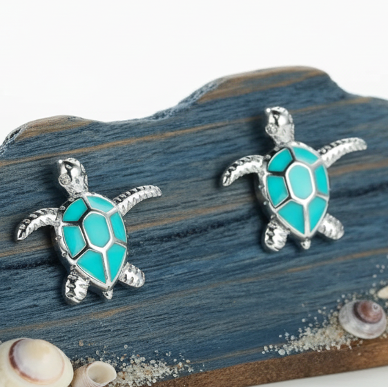 Brincos de Senhora em Zinco com Tartaruga Marinha Azul