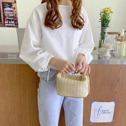 Bolsa Tote de Senhora em Palha Pequena, Kaki
