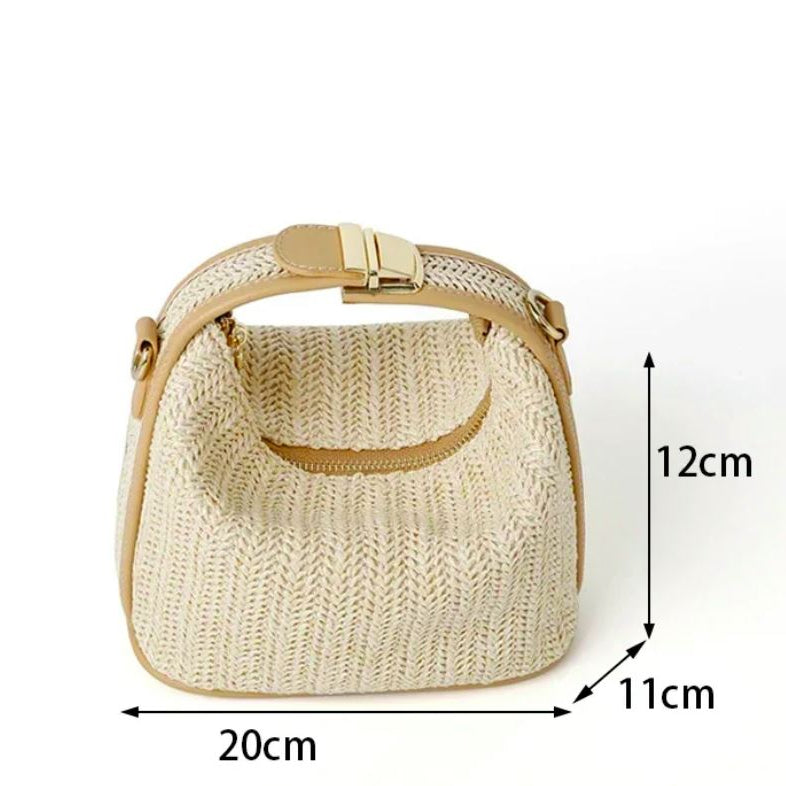 Bolsa Tote de Senhora em Palha Pequena, Kaki