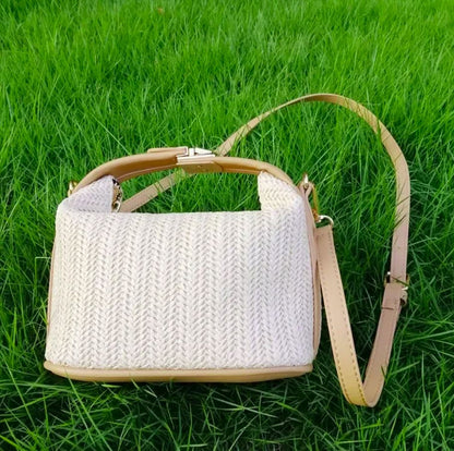 Bolsa Tote de Senhora em Palha Pequena, Kaki