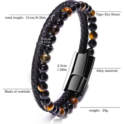 Pulseira de Homem em Aço Inoxidável com Pedras Vulcânicas