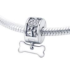 Perle en Argent 925, Clip Pattes de Chien avec Pendentif Os